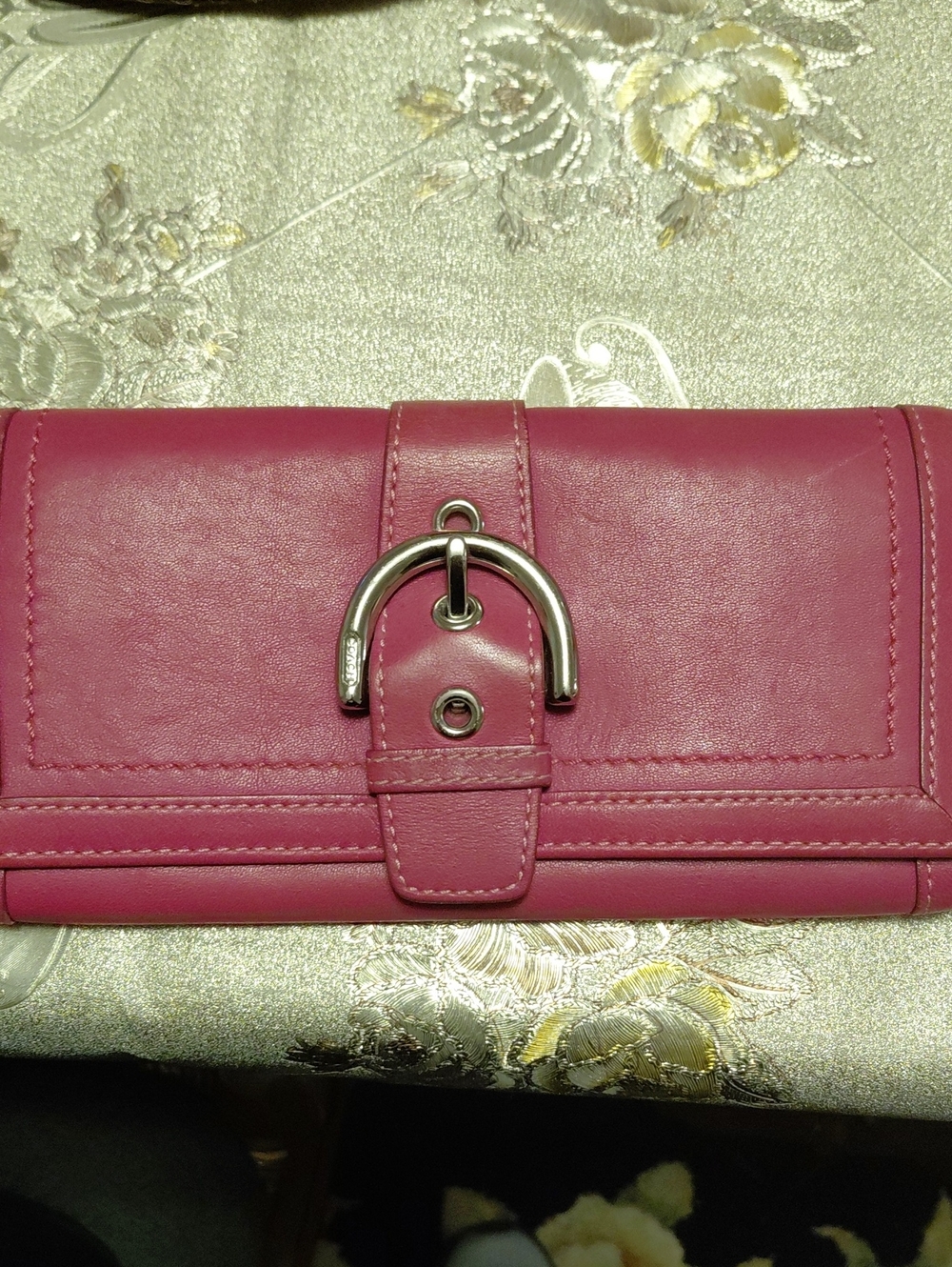 Pink Women's Clutch Wallet with Silver Buckle